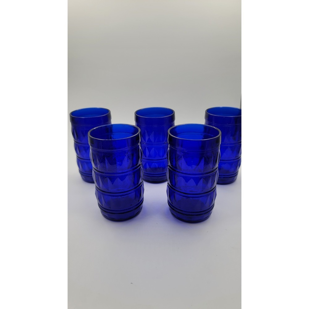 Vintage 5 Retro FRANCESINHO Brazil Cobalt Blue 4.5" Tumblers Glasses 10 Ounce